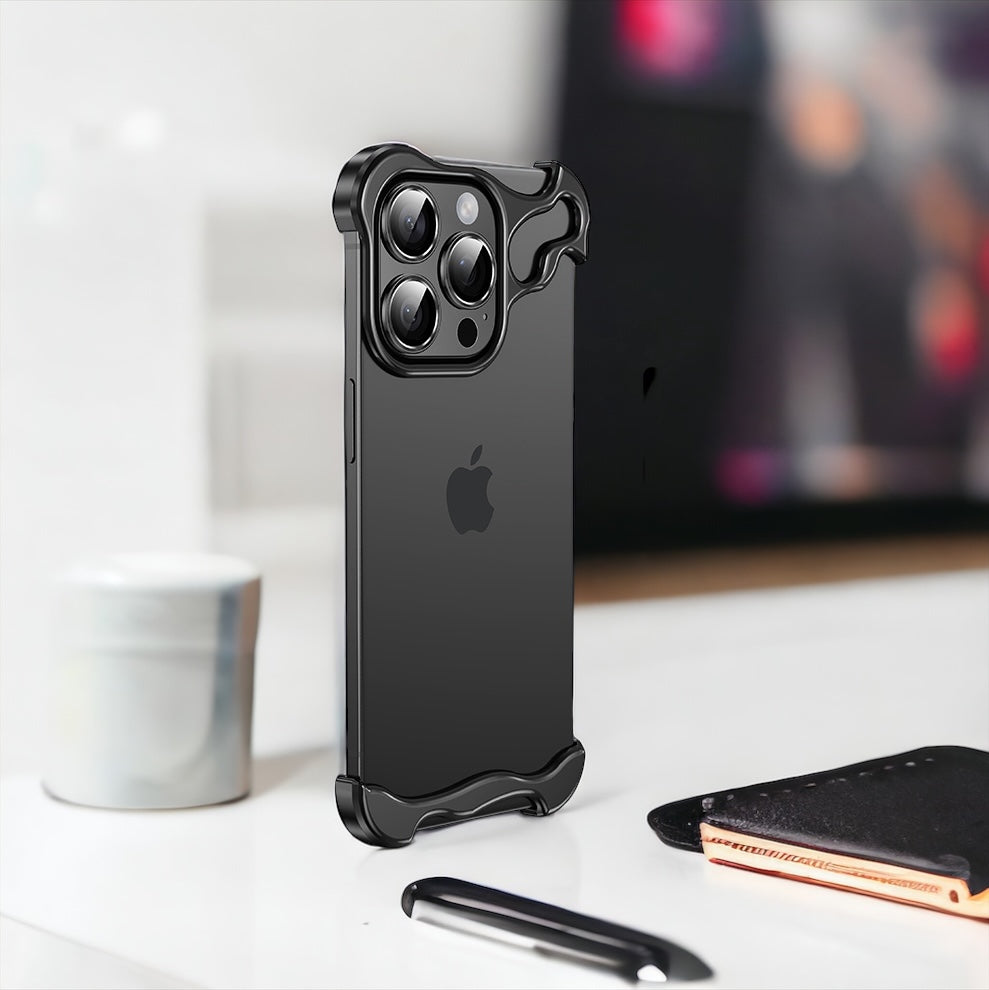 FOR IPHONE 15 & 14 PRO MAX METAL ALUMINUM CORNER FRAMELESS CASE CAMERA LENS PROTECTION
