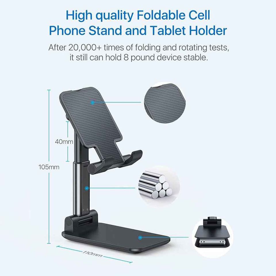 Universal Foldable Adjustable Holder/Stand for Mobile Phone, iPad, Tablet and e-Reade