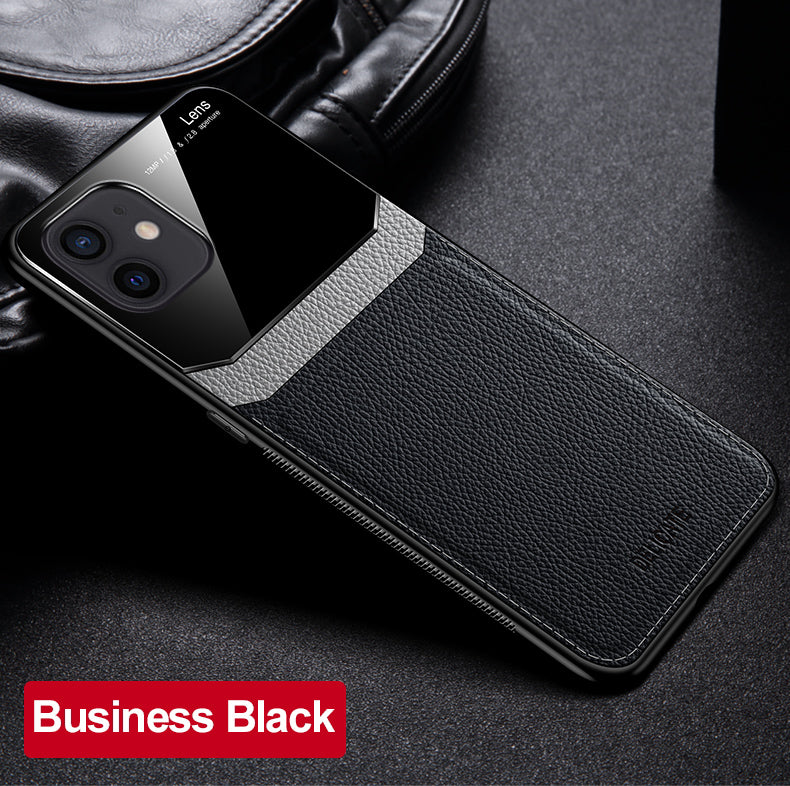 Iphone 12 Pro Max 6.7 Luxurious PU Leather and PC Case in Black, Brown, Blue or Red