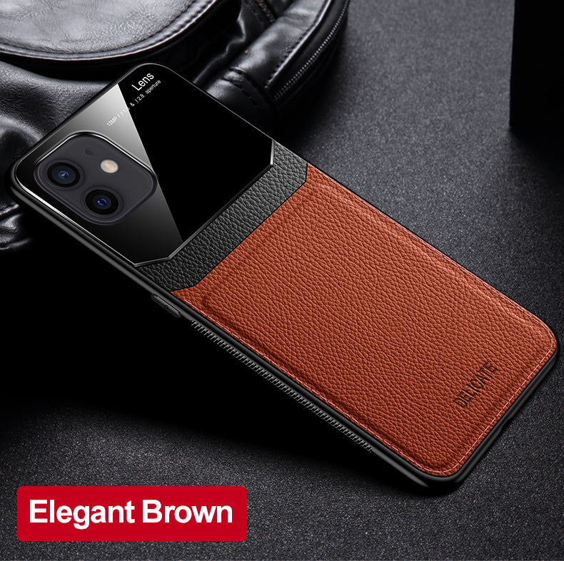 Iphone 12 Pro Max 6.7 Luxurious PU Leather and PC Case in Black, Brown, Blue or Red