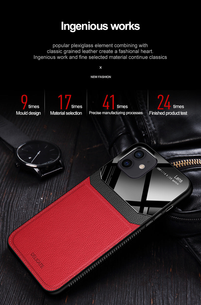 Iphone 12 Pro Max 6.7 Luxurious PU Leather and PC Case in Black, Brown, Blue or Red