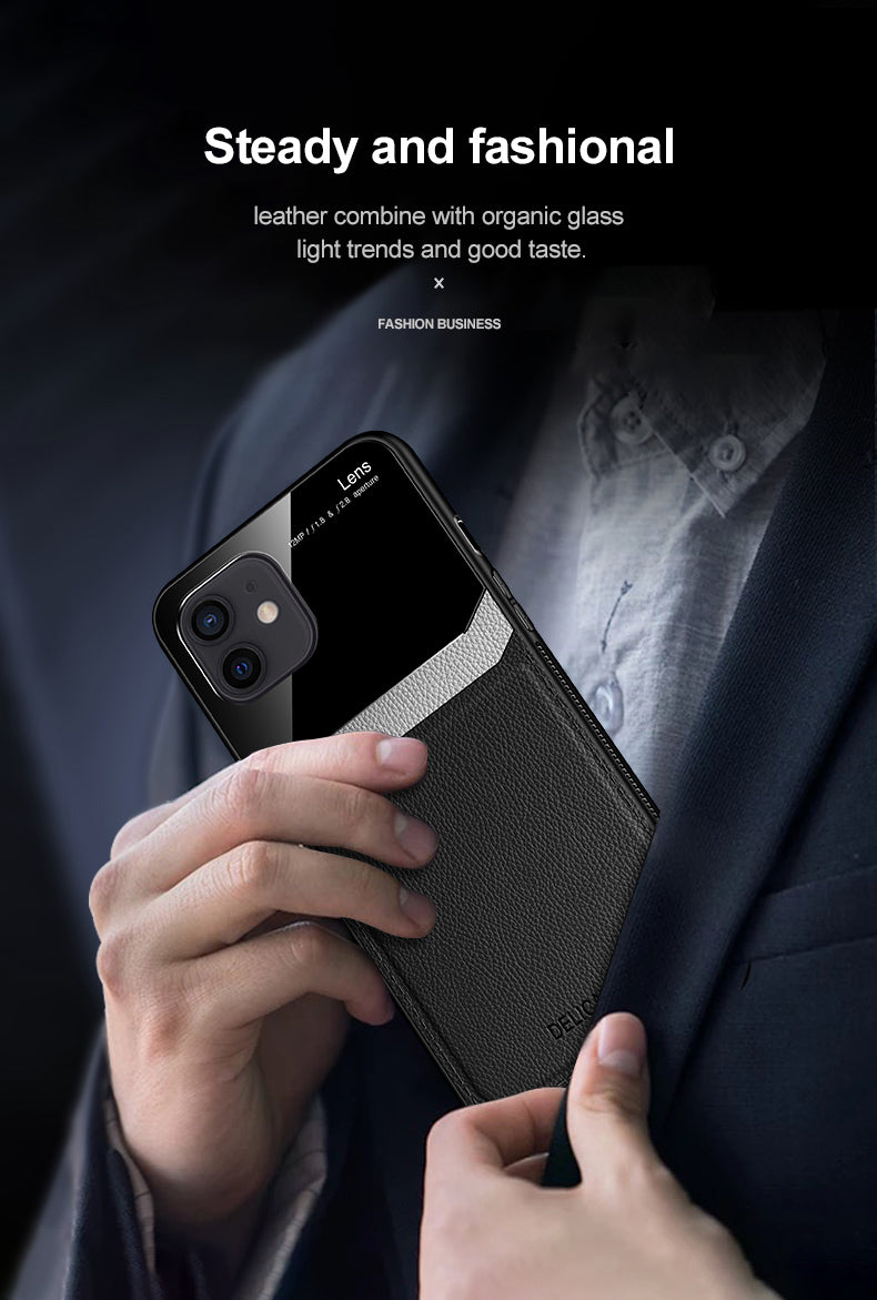 Iphone 12 Pro Max 6.7 Luxurious PU Leather and PC Case in Black, Brown, Blue or Red