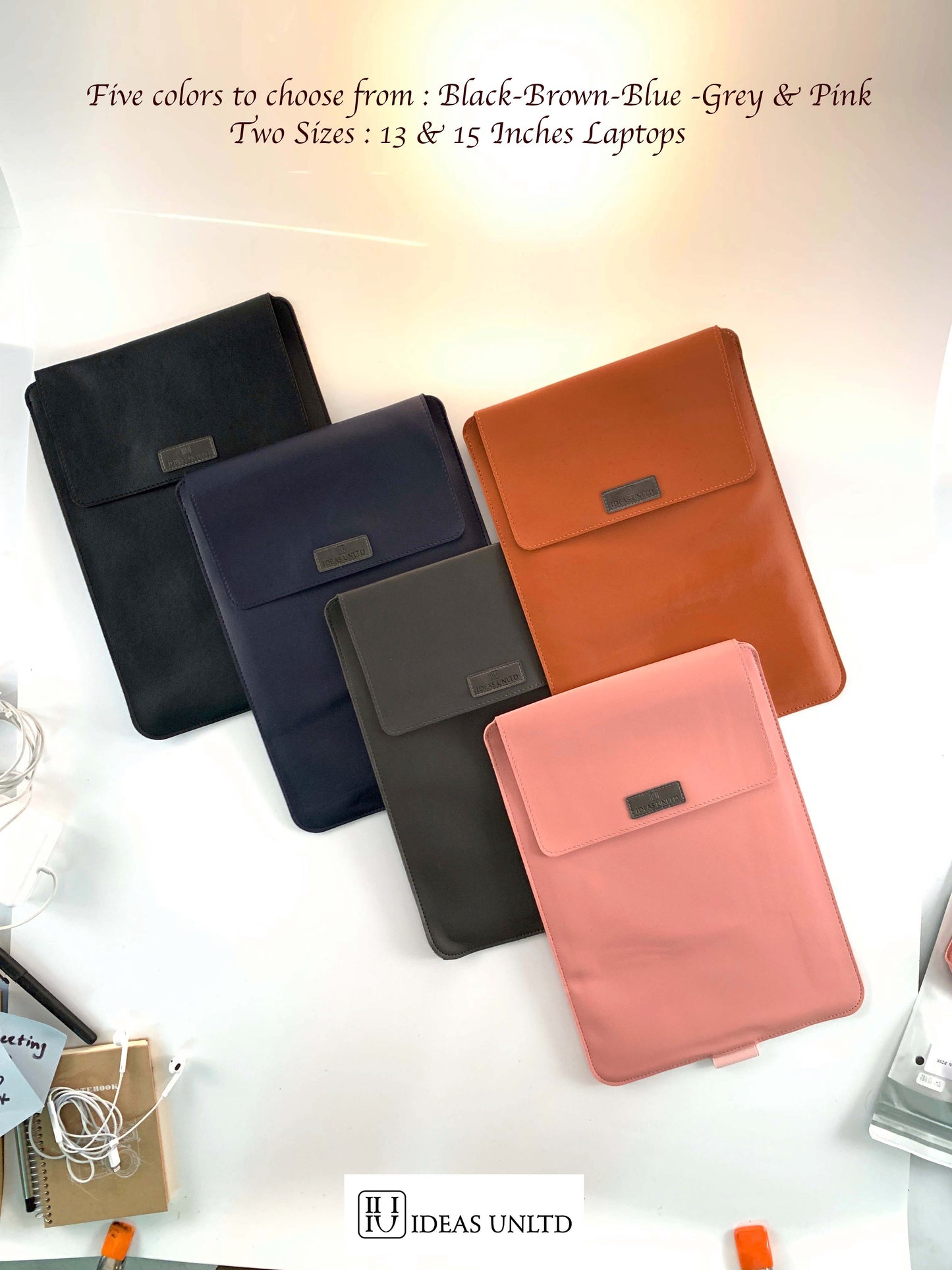 Multifunction Laptop Sleeve Case with Ergonomic Folding Cooling Stand, High Grade PU Leather
