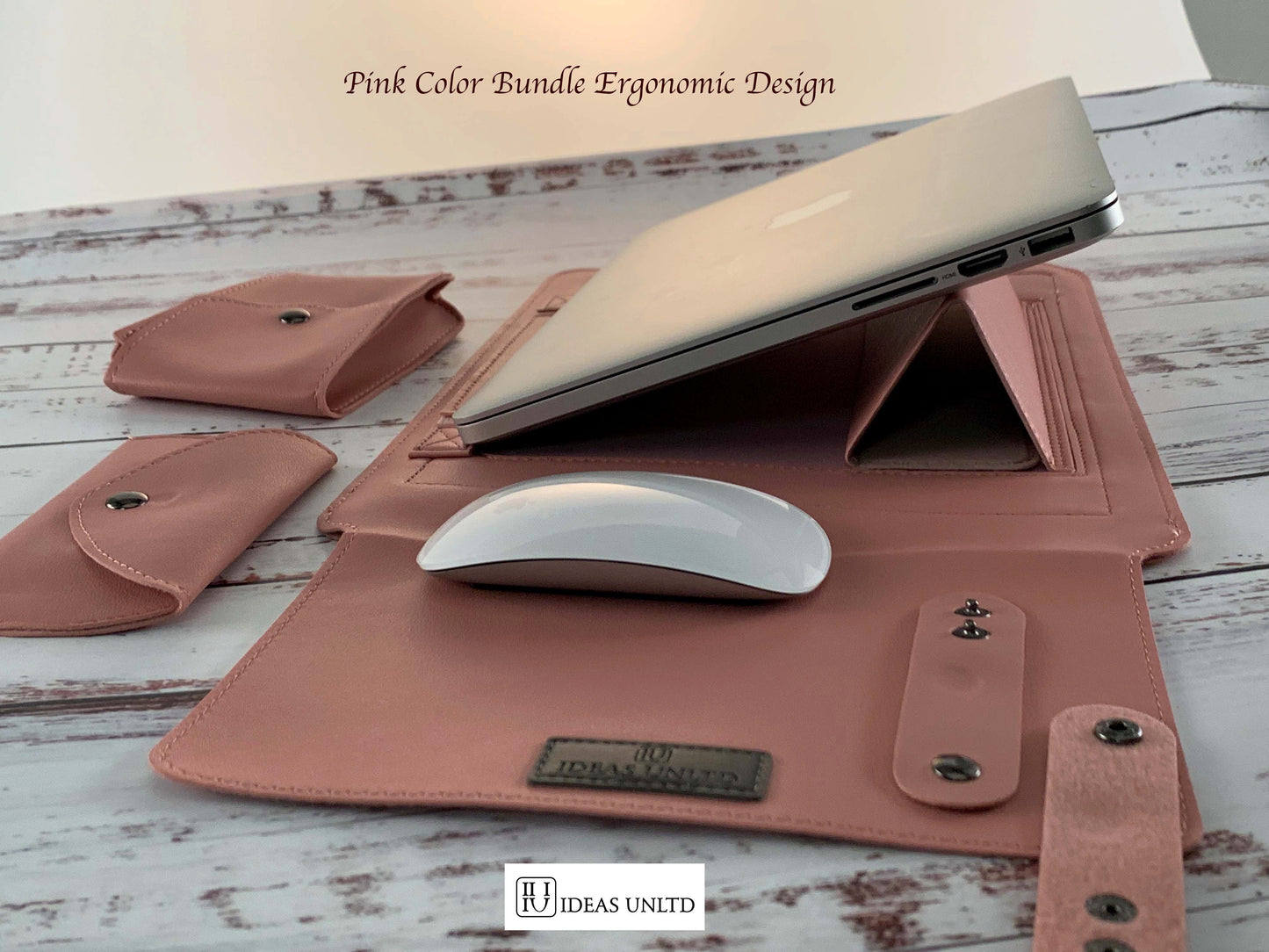 Multifunction Laptop Sleeve Case with Ergonomic Folding Cooling Stand, High Grade PU Leather
