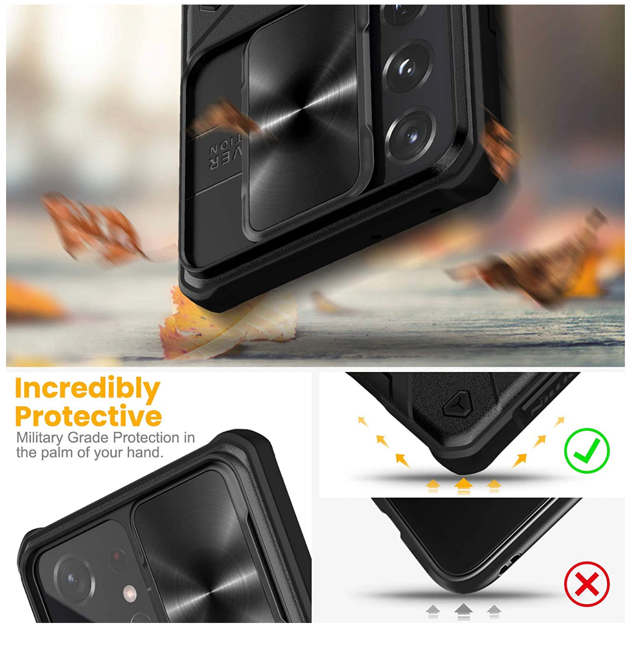 Samsung Galaxy S21 Ultra - Military Grade Case with 360° Kickstand Ring Stand and Slide Camera Cover, PC & TPU Impact-Resistant Bumpers CamShield Armor Case,