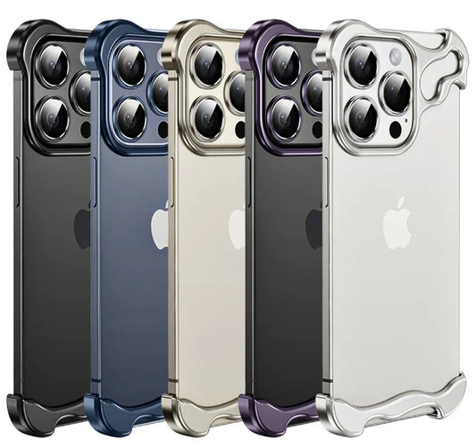 FOR IPHONE 15 & 14 PRO MAX METAL ALUMINUM CORNER FRAMELESS CASE CAMERA LENS PROTECTION