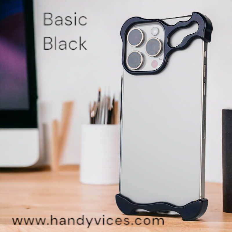 FOR IPHONE 15 & 14 PRO MAX METAL ALUMINUM CORNER FRAMELESS CASE CAMERA LENS PROTECTION
