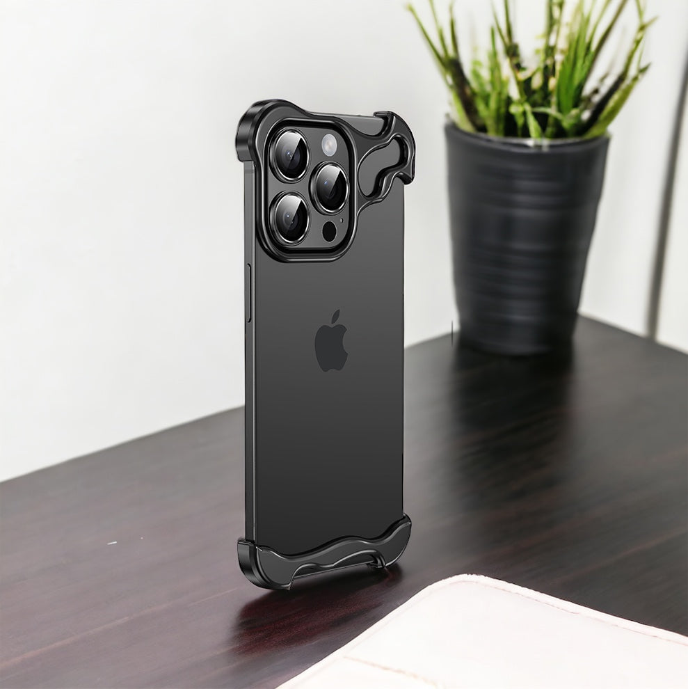 FOR IPHONE 15 & 14 PRO MAX METAL ALUMINUM CORNER FRAMELESS CASE CAMERA LENS PROTECTION