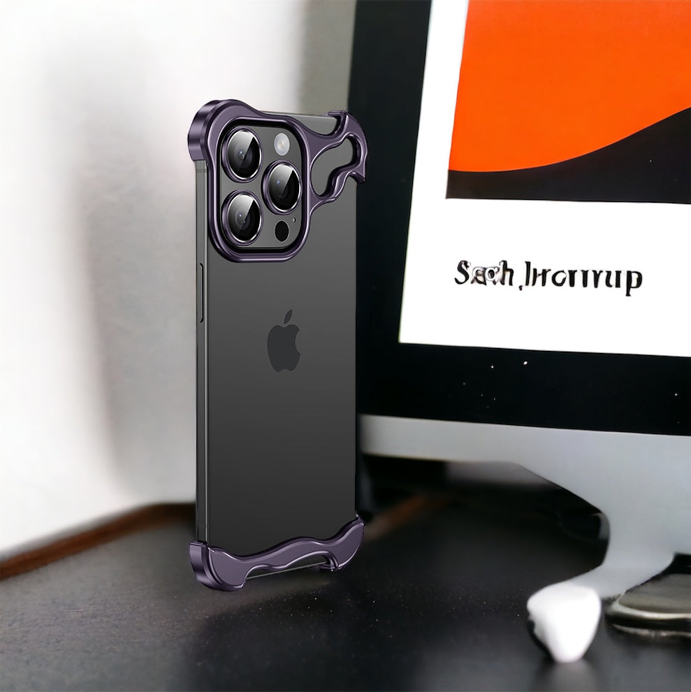 FOR IPHONE 15 & 14 PRO MAX METAL ALUMINUM CORNER FRAMELESS CASE CAMERA LENS PROTECTION
