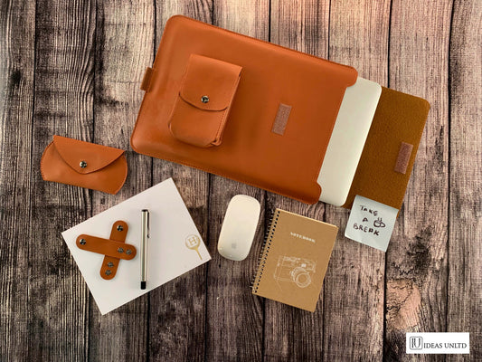 Multifunction Laptop Sleeve Case with Ergonomic Folding Cooling Stand, High Grade PU Leather